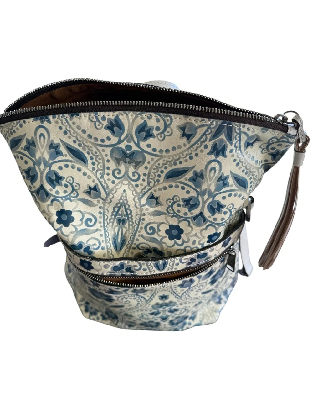 Patricia Nash Luzille Italian Folklore Blue Cream Convertible Backpack Crossbody